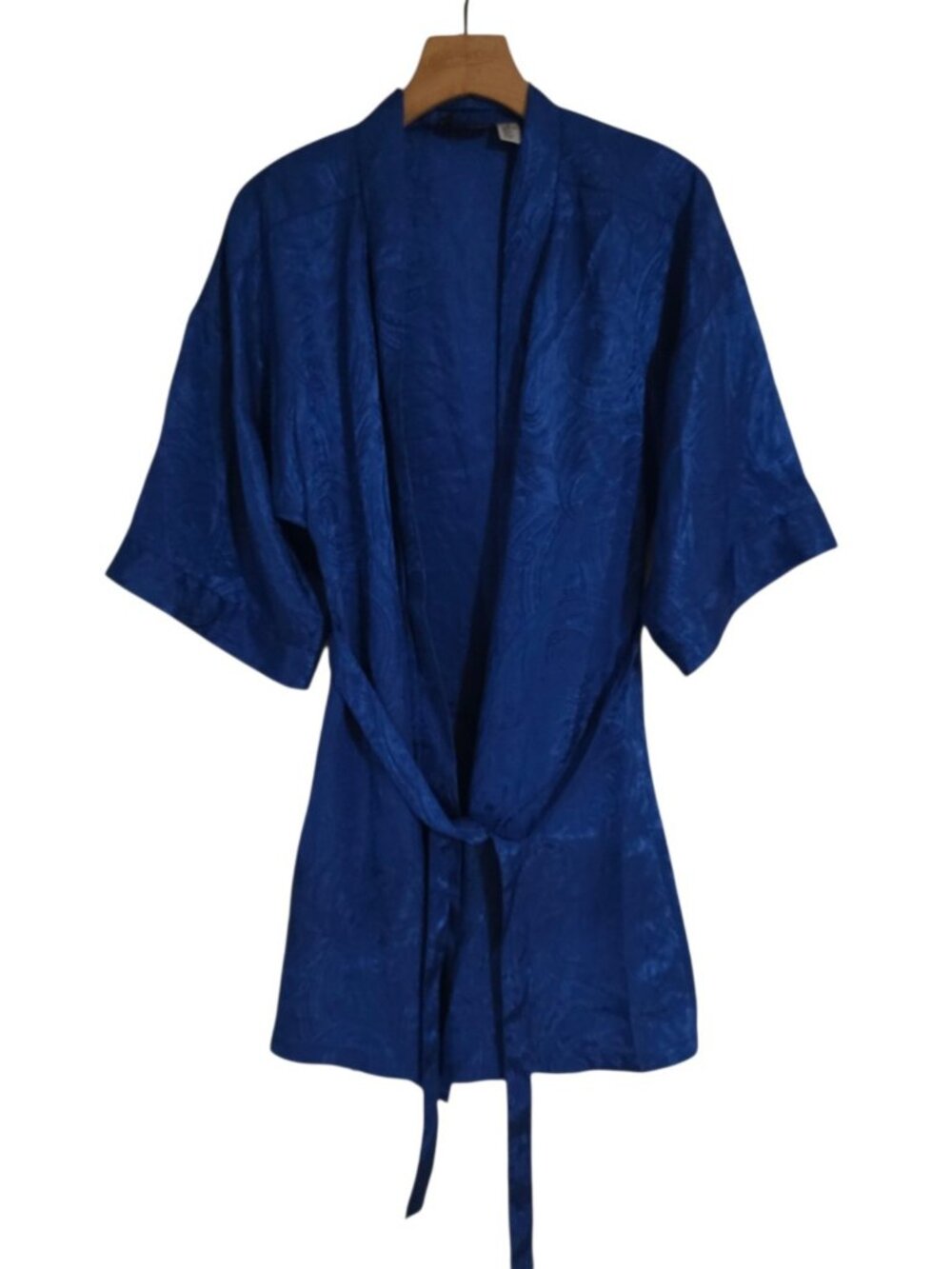 Vintage Frederick’s of Hollywood Kimono Robe Royal Blue Paisley Belted Medium